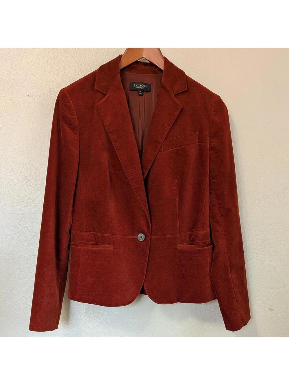 Talbots Rust Velvet Blazer Fitted 70s Inspired Jacket Dark Academia M